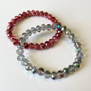 2 Piece Electroplated Faceted Austrian Crystal Bracelet Set ~ 7”